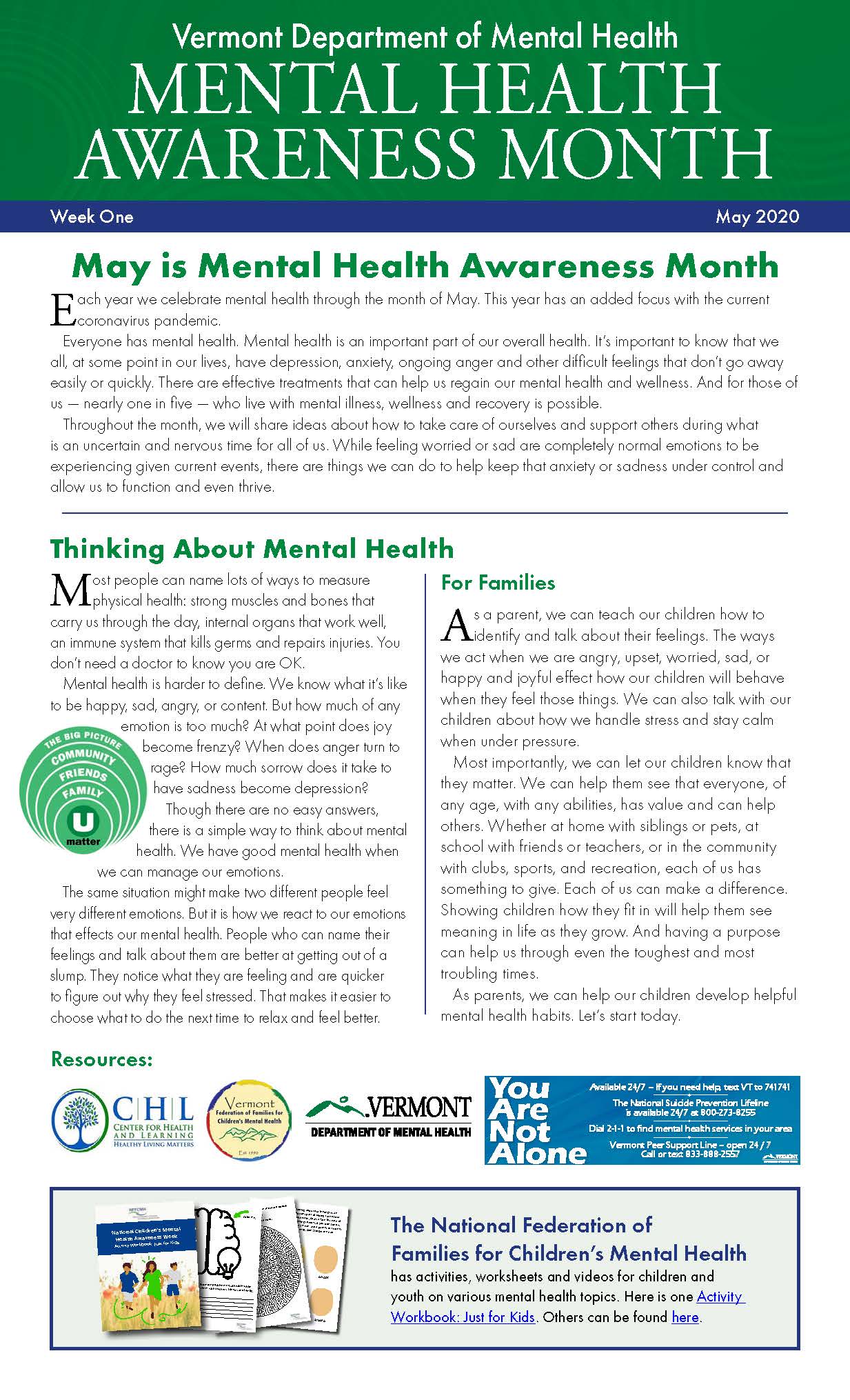 2020 DMH MENTAL HEALTH AWARENESS WEEK ONE Northwestern Counseling