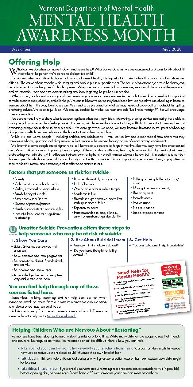 2020 DMH MENTAL HEALTH AWARENESS WEEK FOUR Northwestern Counseling