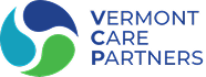 Vermont Care Partners logo with blue and green abstract shapes forming a circle on the left, and the text “Vermont Care Partners” stacked vertically on the right.