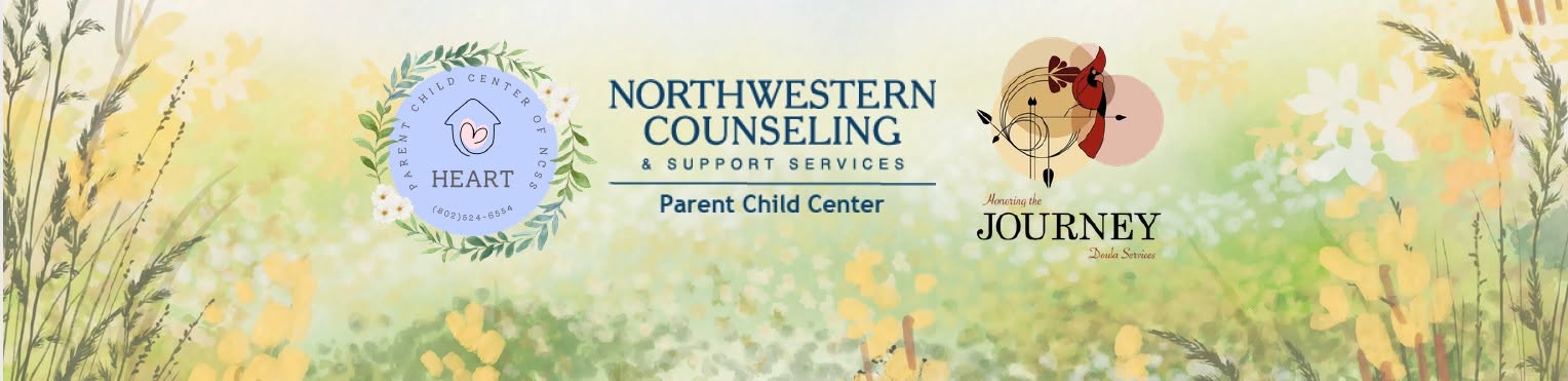 779048682_1925475178839925_414038684651596608_n Banner with the logos for the Northwestern Counseling & Support Services Parent Child Center and their Honoring the Journey doula services program.